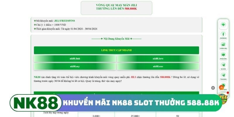 Khuyến mãi NK88 slot thưởng 588.88K